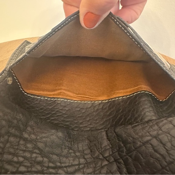 Mundi Long Wallet Brown Black Pebble Leather Gold Hardware Snap Coin Pocket Card - Picture 12 of 16